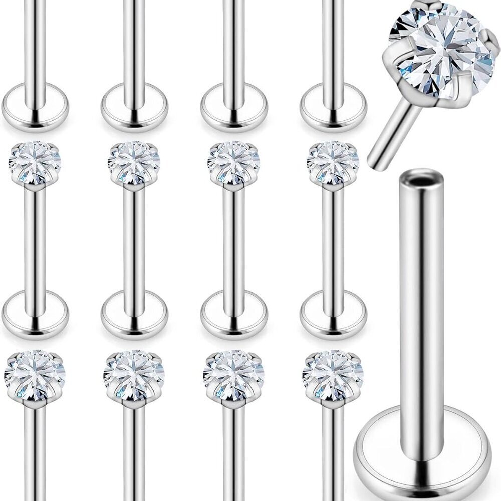 20g 18g 16g Cubic Zirconia Nose Rings Studs Surgical Steel Hypoallergenic Jewelr